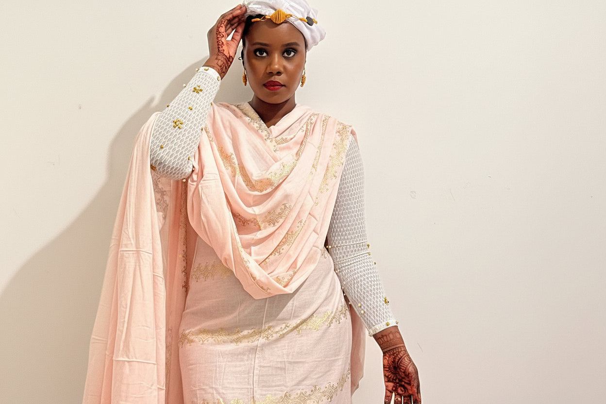 Dempé Sahel - Ensemble Traditionnel en Coton Premium rose dore