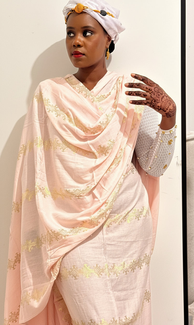 Dempé Sahel - Ensemble Traditionnel en Coton Premium rose dore