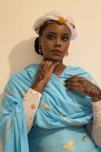 Dempé Sahel - Ensemble Traditionnel en Coton Premium bleu ciel dore 