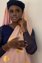 Dempé Élégance Royale ASWAH - Vêtement africain rose et doré raffiné