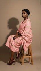 Dempé Élégance Royale ASWAH - Melhfa rose élégant avec touches de motifs doré